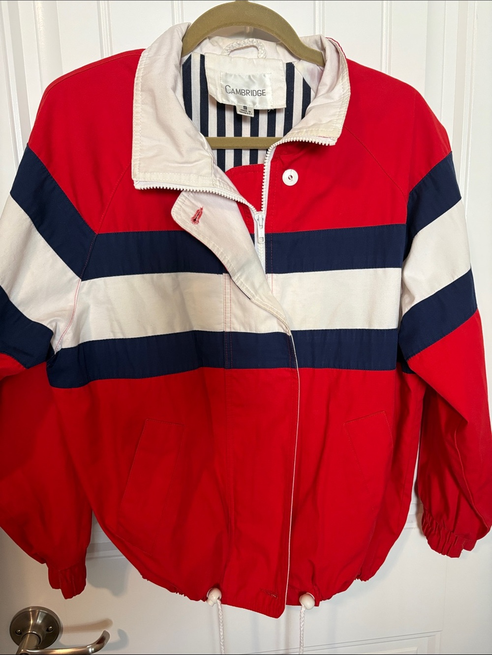 Vintage Cambridge Women’s S Red White Blue Nautical Windbreaker Jacket